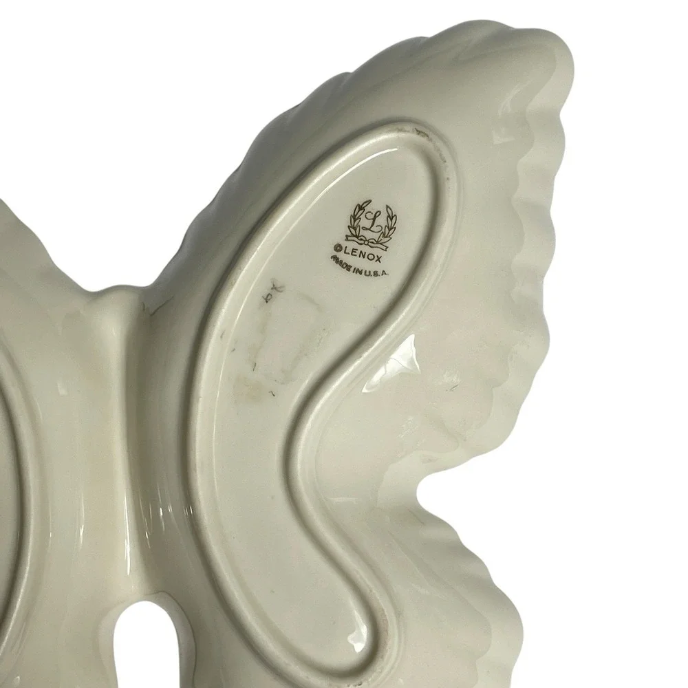 Vintage Lenox Butterfly Trinket Tray Ivory Porcelain 24K Gold Trim USA